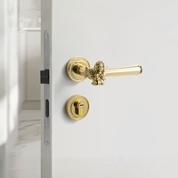 Poignée de porte de luxe avec bouton rotatif, design ange doré, pour intérieur, ensemble de poignées de porte classiques avec serrure et bouton de confidentialité