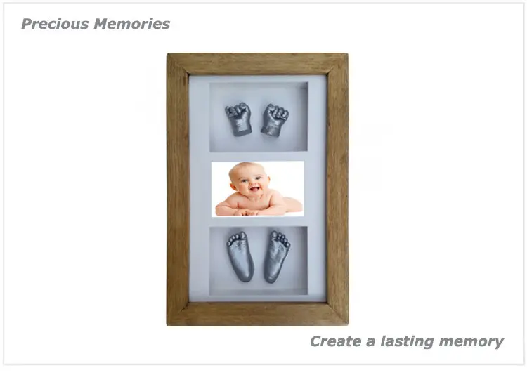 Moldura De Fundição De Madeira Personalizada Bebê Handprints Footprints Plaster Mold 3D Casting Kit