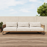 Ensemble de canapés d'extérieur modernes en aluminium, mobilier de patio de luxe résistant à l'eau et toutes les intempéries, canapé de jardin durable en teck et corde pour villa et cour.