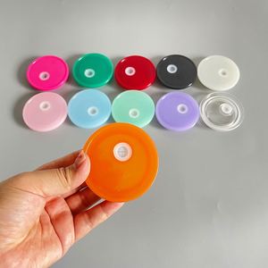 Reusable Colorful <b>Plastic</b> Replacement Lid for 16Oz Double Wall Snow Globe Glass Can with Flip up Straw Camping Use - Product Image 2