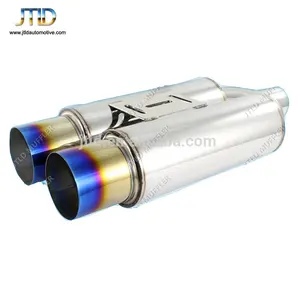 Universal double outlets 3.5" Dual Outlets Blue Burnt Tip 2.5" Inlet Stainless Exhaust Muffler With Silencer