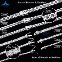 Kalung Rantai Tennis Berlian Moissanite Klasik 2/3/4mm, Perhiasan Emas Grosir Perak Sterling 925 Bertabur Kristal