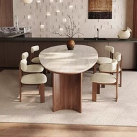 Ensemble de salle à manger Ferly contemporain avec plateau en pierre naturelle, 6 chaises, table en travertin, ensemble de table de cuisine avec chaises, meubles pour la maison