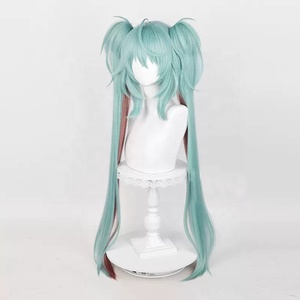 Perruque synthétique <span class=keywords><strong>Miku</strong></span> Rascal en gros, 100 cm, longue, bouclée, couleurs mélangées, pour <span class=keywords><strong>cosplay</strong></span> d'anime, Halloween, fête, Vocaloid, avec queues de cheval - Product Image 4
