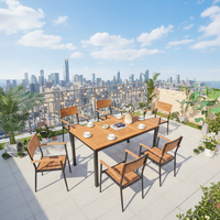 Ensemble de salle à manger de luxe empilable pour patio, 6 pièces, en aluminium, avec table en bois composite et 6 chaises en corde pour extérieur et jardin