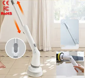 Electric Spin Scrubber With Adjustable Handle Cleaning Brush With 7 Replaceable Brush Heads For Cleaning Bathroom Kitchen Floor