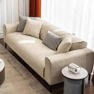 Atacado tamanho universal design simples e moda capa de linho para sofá antiderrapante 100% poliéster linho sofá slipcover
