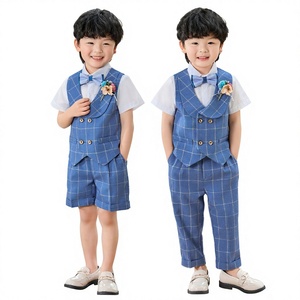 ZC054 Conjunto de Traje de Sarga Estilo Caballero Británico para Niños, Novedad Primavera/Verano, Atuendo de Boda para Bebés Niños de Primer Cumpleaños - Product Image 1