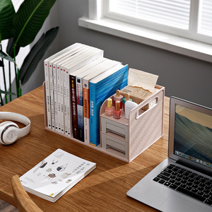 Étagère de bureau, support de livres simple, organisateur de rangement de bureau pour salon ou bureau, forme rectangulaire gris et blanc - Product Image 3