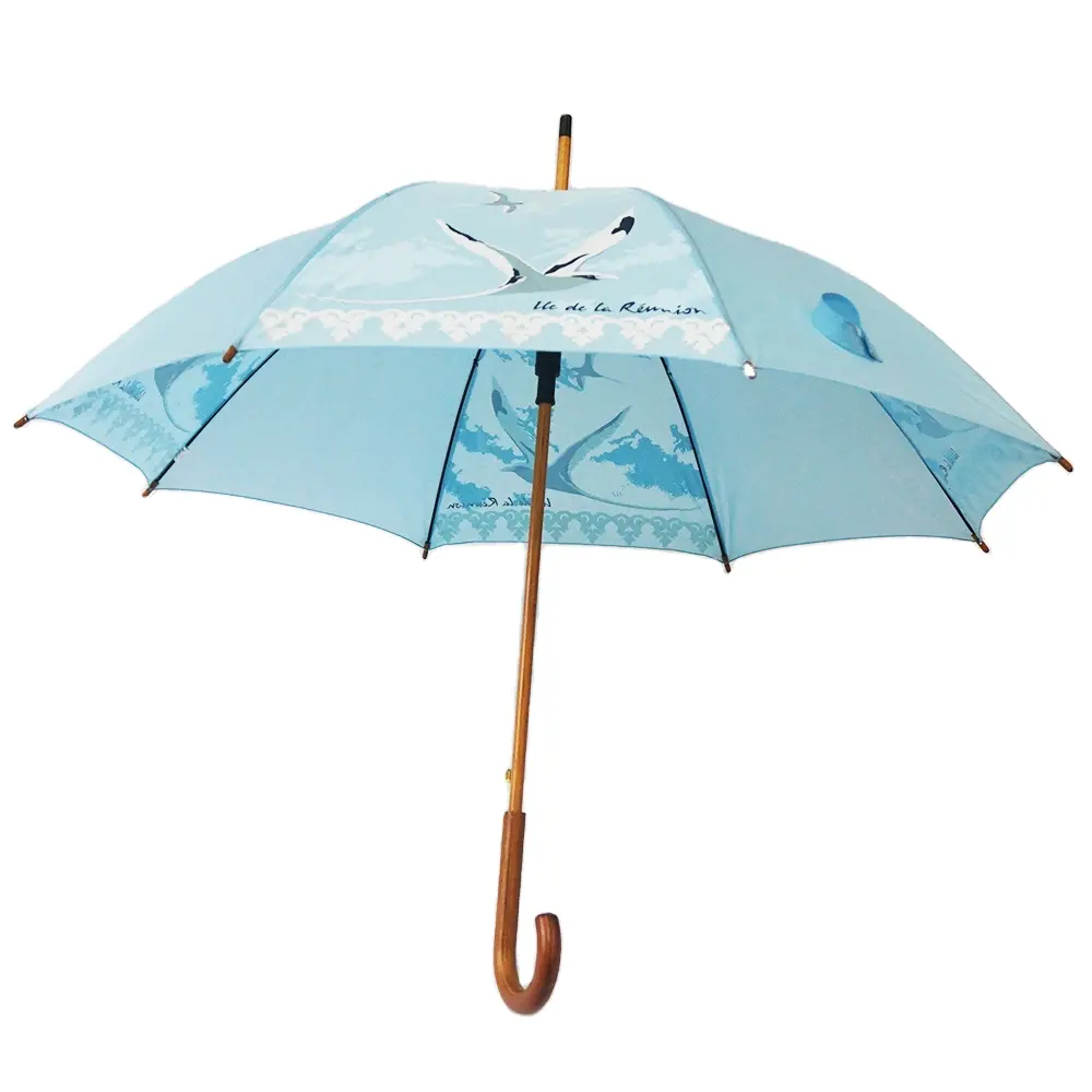 friendly classic 23 inch advertising men stick straight J shape wooden handle umbrella