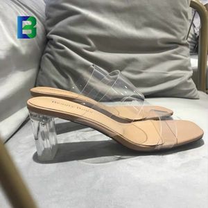 2025 femmes <span class=keywords><strong>talon</strong></span> haut dames sandales à talons clairs pantoufles à talons carrés transparents - Product Image 3