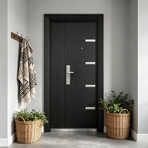 Porte d'entrée moderne en acier fini, porte de sécurité antivol avec bandes décoratives minimalistes pour usage résidentiel et commercial - Product Image 4