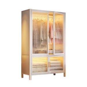 <span class=keywords><strong>Armario</strong></span> de acero moderno Gabinete de almacenamiento grande Diseño de ahorro de espacio multifuncional para el hogar Dormitorio Guardarropa Casa de alquiler - Product Image 1