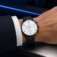 Montre-bracelet multifonction à quartz pour homme avec boîtier en acier inoxydable de haute qualité et bracelet en maille d'acier inoxydable – Vente en gros