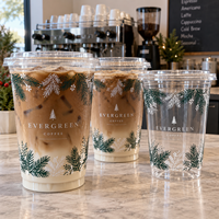 Gobelets en plastique personnalisés avec logo de Noël, avec couvercles, gobelets pour boissons froides en PET pour café, restaurant, emballage de boissons saisonnières, OEM