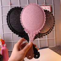 Miroir de maquillage de poche rétro en dentelle européenne, petit cadre ovale en PVC à motif HD, miroir cosmétique de poche personnalisé