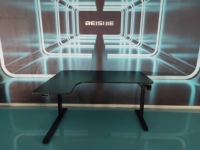 Bureau de jeu futuriste en L avec motif en fibre de carbone et éclairage RVB dynamique pour les joueurs, Moael L-L Factory real shot