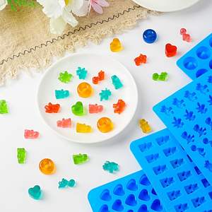 Формы для жевательных конфет с 2 дозаторами, силиконовые формы для шоколада, мини-формы для желе с антипригарным покрытием, включая фигурки медведя, динозавра, сердца, пончика - Product Image 3