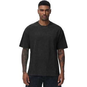T-shirt en coton surdimensionné pour homme, coupe ample, effet vintage, manches courtes, décontracté, tissu jersey unisexe - Product Image 2