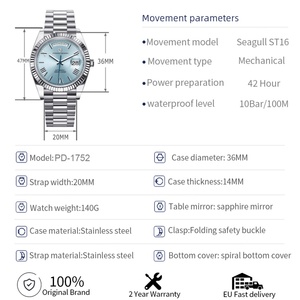 Montre mécanique Pagani Design 1752, mouvement à remontage automatique, acier inoxydable, étanche 100 m, montres-bracelets - Product Image 2