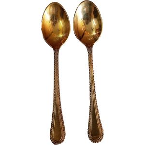 Juego de artesanía PARIJAT 2 cucharas de comida occidental de sopa y arroz de latón, vajilla tallada gruesa para suministros de cocina y hotel - Product Image 2