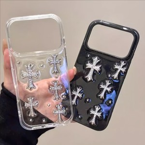 Funda de teléfono de resina epoxi transparente con cruz de diamantes de moda para iPhone 11 12 13 14 15 16 17 Pro Max, cubierta trasera negra - Product Image 1