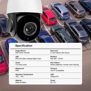 ระบบกล้องเฝ้าระวัง 5MP โดมความเร็ว 20X ซูมออปติคอล 360 กล้อง IP PTZ พร้อมไมโครโฟนและลําโพงในตัว