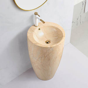 Lavabo de Pedestal Cilíndrico Moderno Negro de Una Pieza, Fácil de Limpiar, de Cerámica y Mármol para Baño - Product Image 1