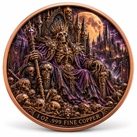 Pièce de monnaie d'imitation en cuivre pur 999 de 1 oz, électroplaquée, série Halloween, Squelette Roi, en relief 3D, couleur UV, artisanat métallique
