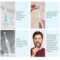 Hydropulseur ultrasonique 2-en-1 et gratte-langue, étanche IPX7, base de chargement sans fil, poils souples, blanchiment et nettoyage des dents