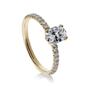 Firstmadam Solid 18K Gold Engagement Ring Set a 0.7 ct Center oval Lab Diamonds with Four Claws