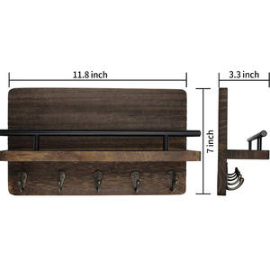 Organizador de llaves y correo marrón rústico, organizador montado en la pared, colgante de madera, clasificador de correo con 5 ganchos - Product Image 6