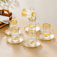 Ensemble de tasses à café et soucoupes en verre doré arabe, tasse à thé vintage en verre avec logo personnalisé