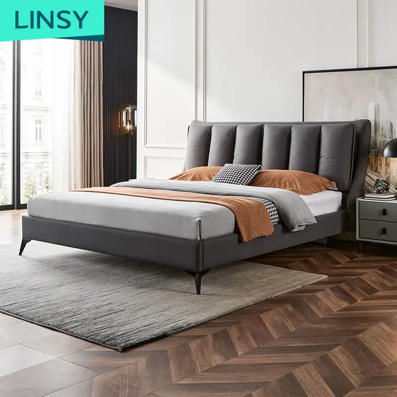 Linsy Luxus Roupa De Cama Amerikanisches Schlafzimmer King Size Bettwäsche Designer Schwarz Grau Modern Bequeme Holz betten Sets R337