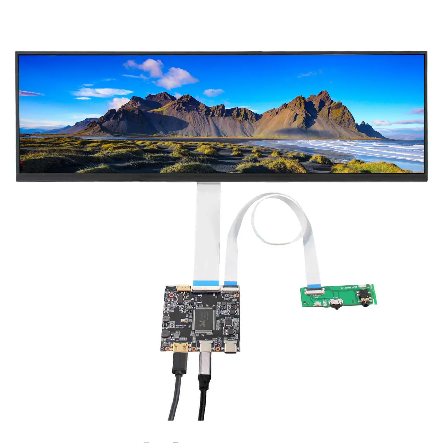 VSDISPLAY Écran LCD mince 14.5 pouces 2560x720 2K 350nit IPS, mini carte contrôleur HD-MI USB Type C, affichage à large barre étirée