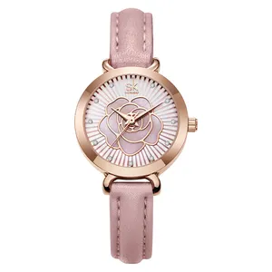 SHENGKE SK New Ladies Watch Rose Flower Dial Quality Leather Band Quartz Watches Custom Logo Watch Wholesale OEM K0148L