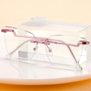 2022 Popular designer eyeglass frames custom myopia computer eyewear big cat eye blue light blocking rimless glasses lens