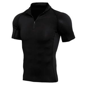 Customizable Logo Men's Sporty Gym Compression Exercise Shirts Breathable Quick-Drying Short Sleeve Mock Turtleneck for Summer - Product Image 2