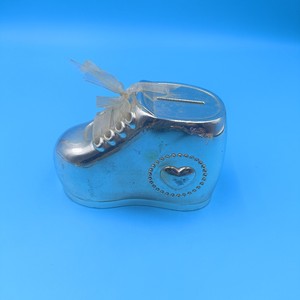 Silver Shoe <b>Money</b> <b>Box</b> Zinc Alloy Childrens Piggy Bank Ornament Age 2 To 4 Years Metal Craft Gift - Product Image 1