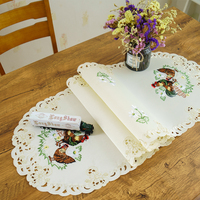 Nappe de table classique en polyester tricoté jacquard floral pour les fêtes d'hiver et de Pâques, idéale pour les dîners formels, motif poulet et coq