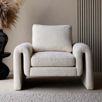 Sillón de Diseño Nórdico para Sala de Estar, Sillón Boucle para Comedor, Sillón Moderno Color Crema Blanco para el Hogar