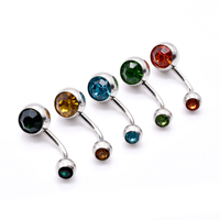 Anneau de nombril en acier inoxydable avec strass colorés, barbell incurvé, bijoux de piercing pour le nombril, forme ronde ou goutte d'eau, vente en gros