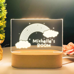 Lampe de nuit <span class=keywords><strong>LED</strong></span> 3D rectangulaire moderne, blanc chaud, base d'affichage en acrylique, interrupteur USB, lampe <span class=keywords><strong>LED</strong></span> de chambre à coucher avec gravure - Product Image 5