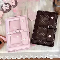 Carnet en cuir A6 à feuilles mobiles, style coréen, à pois, style Ins, avec fenêtre, pour journal intime DIY, thème fraise et chocolat coréens