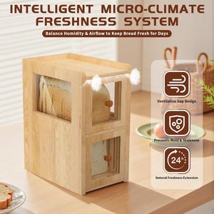 Wooden Bread Box Rectangle Solid Wood Desktop Storage Organizer With Wooden Lid For <b>Kitchen</b> Countertop Use - Product Image 4