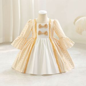 Abito da <span class=keywords><strong>Cerimonia</strong></span> per Bambina Stile Principessa con Fiocco e Gonna in Tulle, Maniche Lunghe, per Primo Compleanno, Disponibile - Product Image 3