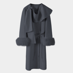 Nuovo Arrivo Tyan: Cappotto Lungo Invernale da <span class=keywords><strong>Donna</strong></span> in Cashmere, Lana e Seta con Polsini in Pelliccia di Volpe, <span class=keywords><strong>Trench</strong></span> da <span class=keywords><strong>Donna</strong></span> Fatto a Mano - Product Image 2