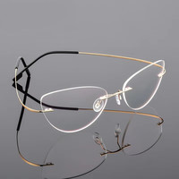 Gafas Ópticas Personalizadas con Logotipo 2026, Ligeras, sin Montura, de Aleación de Titanio, Monturas de Gafas de Ojo de Gato para Hombre y Mujer