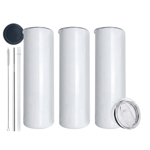 Vaso térmico delgado de 20oz para sublimación, blanco, recto, de acero inoxidable, con pajita, aislamiento al vacío, sin BPA, compatible con prensa de calor, 6-12 oz - Product Image 1