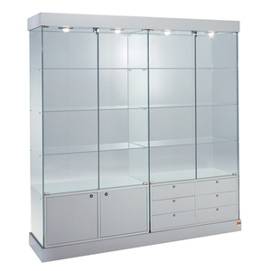 Vitrine HZE 145 cm de large, 190 cm de haut, avec portes en verre trempé gris clair, étagères et éclairage - Product Image 1
